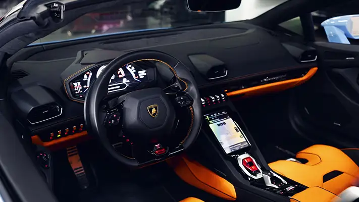 blue-with-orange-lamborghini-huracan-evo-spider-rental-dashboard-view-turntable-mph-club