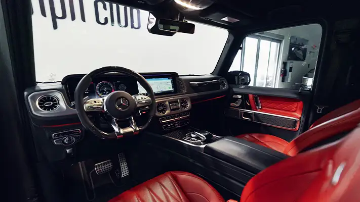 gray-mercedes-benz-g63-amg-g-wagon-rental-dashboard-view-mph-club